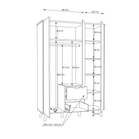 Šatníková skriňa Vaur so zásuvkami 139x202 cm, dub sonoma, rozmery