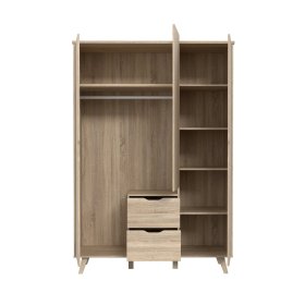 Šatníková skriňa Vaur so zásuvkami 139x202 cm, dub sonoma, otvorená