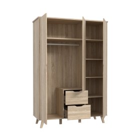 Šatníková skriňa Vaur so zásuvkami 139x202 cm, dub sonoma, otvorená