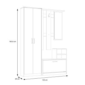 Predsieňový set Nipo 135x191x28 cm, dub sonoma, rozmery