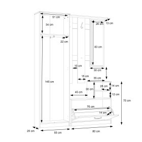 Predsieňový set Nipo 135x191x28 cm, dub sonoma, rozmery
