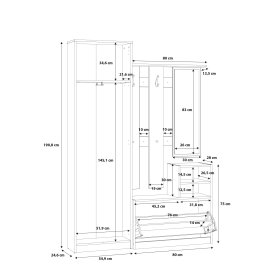 Predsieňový set Nipo 135x191x28 cm, dub artisan, rozmery