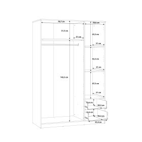 Šatníková skriňa Nipo so zásuvkami 122x185x53 cm, dub sonoma, rozmery