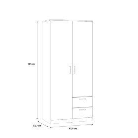 Šatníková skriňa Nipo so zásuvkami 82x185x53 cm, dub artisan, rozmery