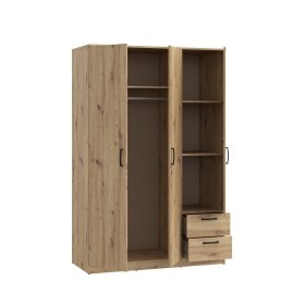 Šatníková skriňa Nipo so zásuvkami 122x185x53 cm, dub artisan, otvorená