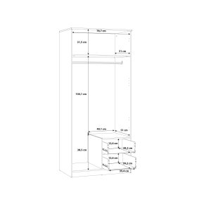 Šatníková skriňa Nipo so zásuvkami 82x185x53 cm, dub artisan, rozmery