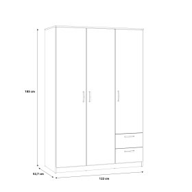 Šatníková skriňa Nipo so zásuvkami 122x185x53 cm, dub sonoma, rozmery