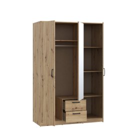 Šatníková skriňa Nipo so zásuvkami a zrkadlom 122x185x53 cm, dub artisan, otvorená