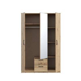 Šatníková skriňa Nipo so zásuvkami a zrkadlom 122x185x53 cm, dub artisan, otvorená