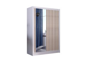 Šatníková skriňa Ladat s posuvnými dverami 150x215x61 cm, biela a dub kraft