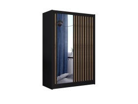 Šatníková skriňa Ladat s posuvnými dverami 150x215x61 cm, čierna a dub kraft