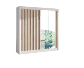 Šatníková skriňa Ladat s posuvnými dverami 203x215x61 cm, biela a dub kraft