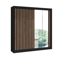 Šatníková skriňa Ladat s posuvnými dverami 203x215x61 cm, čierná a dub kraft