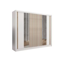 Šatníková skriňa Ladat s posuvnými dverami 250x215x61 cm, biela a dub kraft