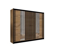 Šatníková skriňa Ladat s posuvnými dverami 250x215x61 cm, dub kraft a čierná
