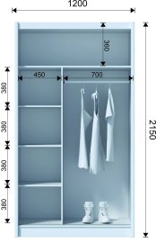 Šatníková skriňa Mulet s posuvnými dverami 120x215x61 cm, biela, rozmery