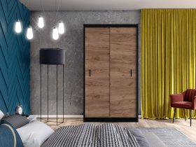 Šatníková skriňa Mulet s posuvnými dverami 120x215x61 cm, čierna, interiér