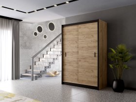 Šatníková skriňa Mulet s posuvnými dverami 150x215x61 cm, čierna, interiér