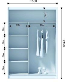 Šatníková skriňa Mulet s posuvnými dverami 150x215x61 cm, dub sonoma, rozmery