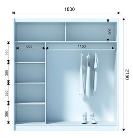 Šatníková skriňa Mulet s posuvnými dverami 180x215x61 cm, dub wotan, rozmery