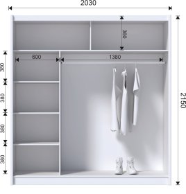 Šatníková skriňa Oskol s posuvnými dverami 203x215x61 cm, biela, rozmery