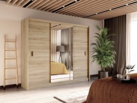 Šatníková skriňa Oskol s posuvnými dverami 250x215x61 cm, dub sonoma, interiér