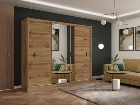 Šatníková skriňa Oskol s posuvnými dverami 250x215x61 cm, dub wotan, interiér