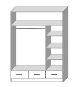 Šatníková skriňa Sovy so šuplíkmi a zrkadlom 150x200x58 cm, biela, otvorená