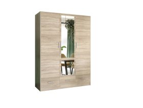 Šatníková skriňa Sovy so šuplíkmi a zrkadlom 150x200x58 cm, dub sonoma