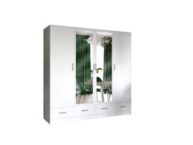 Šatníková skriňa Sovy so šuplíkmi a zrkadlom 200x200x58 cm, biela