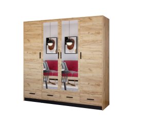 Šatníková skriňa Sovy so šuplíkmi a zrkadlom 200x200x58 cm, dub kraft a čierna