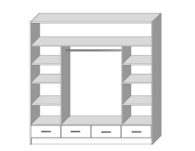 Šatníková skriňa Sovy so šuplíkmi a zrkadlom 200x200x58 cm, dub sonoma, otvorená