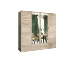 Šatníková skriňa Sovy so šuplíkmi a zrkadlom 200x200x58 cm, dub sonoma