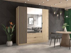 Šatníková skriňa Vega s posuvnými dverami 200x215x61 cm, dub artisan a grafit, interiér