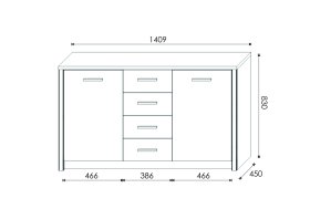 Komoda Oskol 140x83x45 cm, dub wotan, rozmery